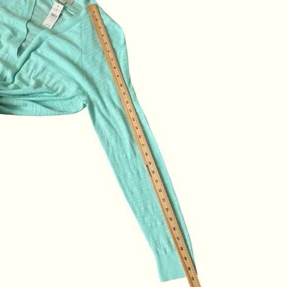 NWT Loft Outlet Mint Green Slub Cotton Open Front Sweater Cardigan Large Reg $49 - Picture 11 of 13